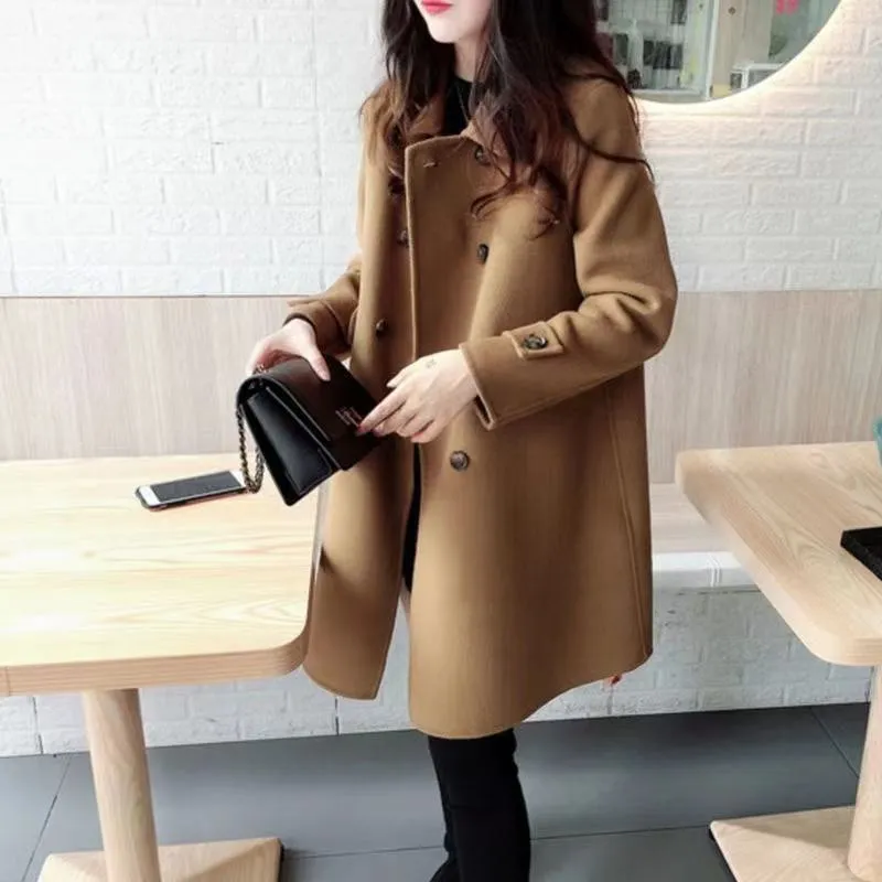 Mid-Length Woolen Loose Fit Thickened Peacoat