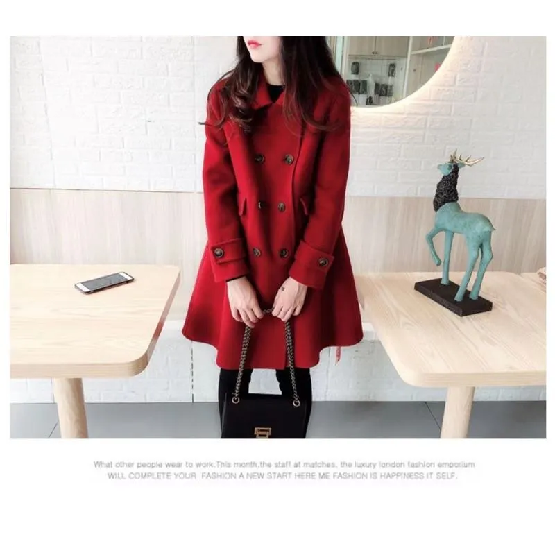 Mid-Length Woolen Loose Fit Thickened Peacoat