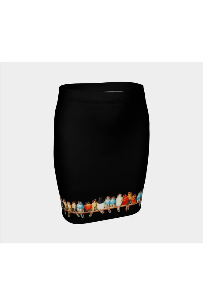 Midnight Perch of Birds Fitted Skirt