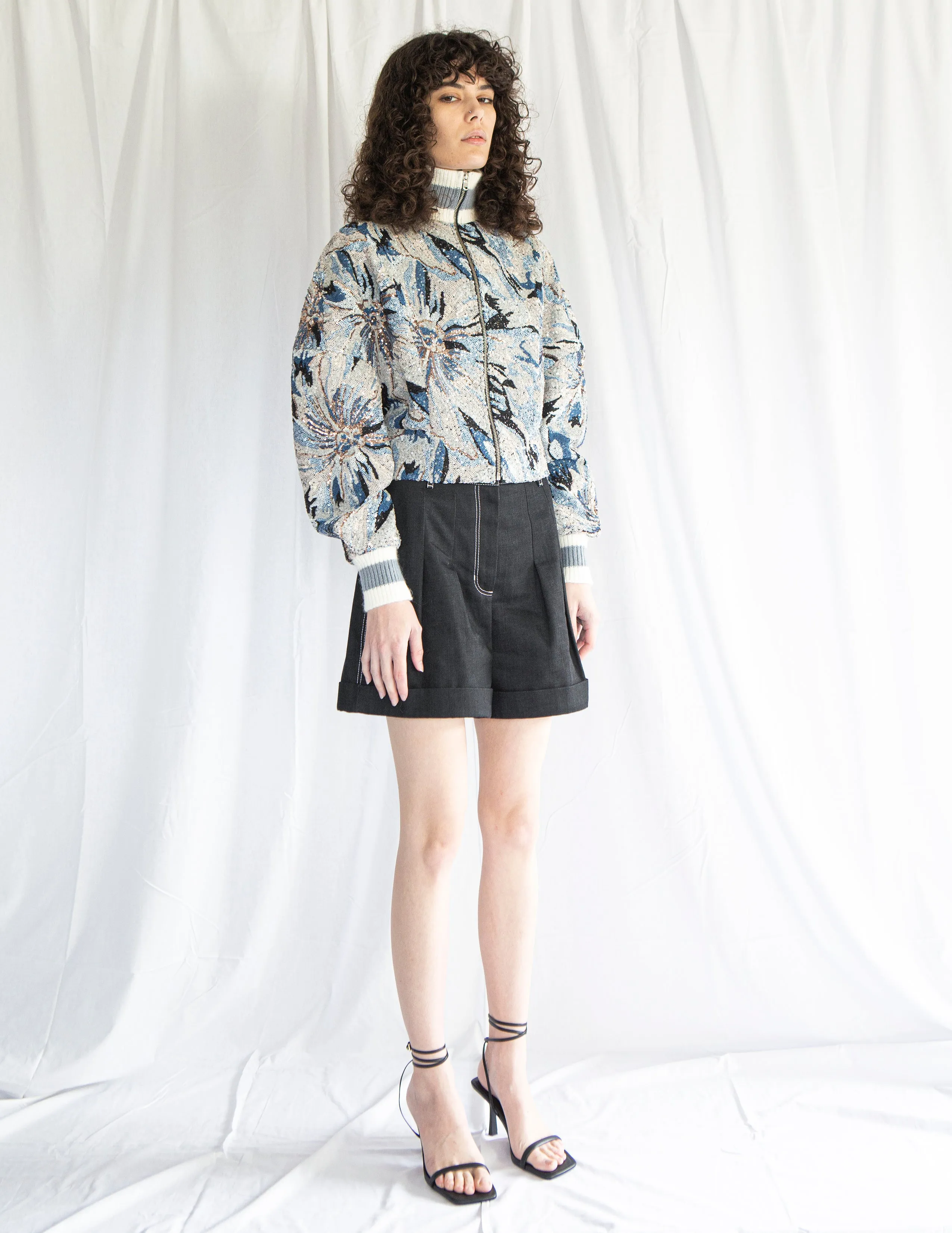 Midnight sequins Bomber in Midnight Floral