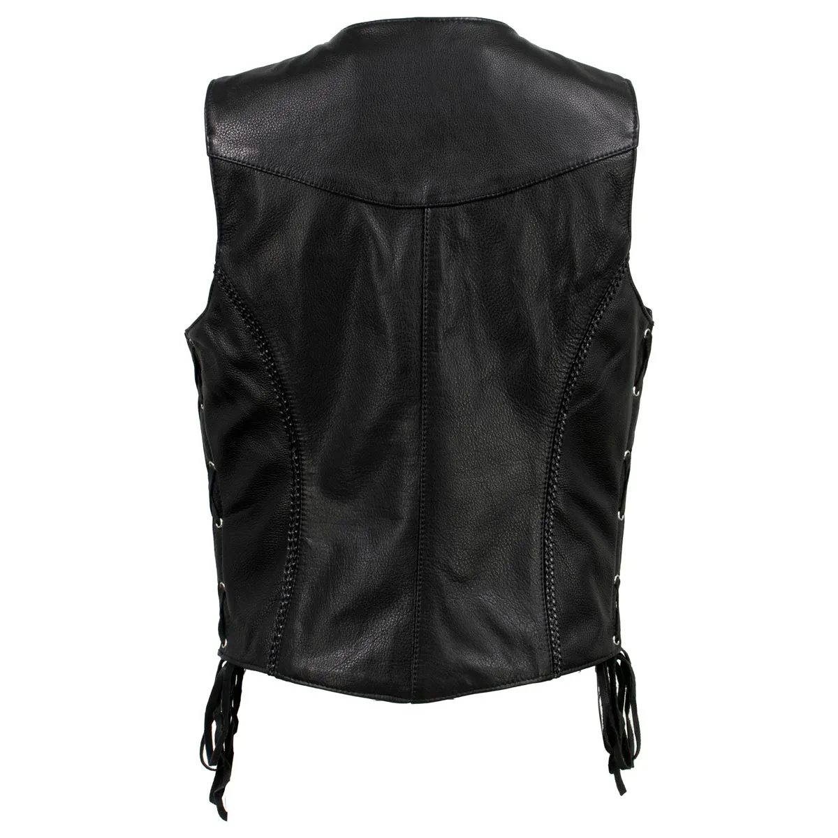 Milwaukee Leather USA MADE MLVSL5001 Women's Black 'Vivacious' Braided Motorcycle Leather Vest