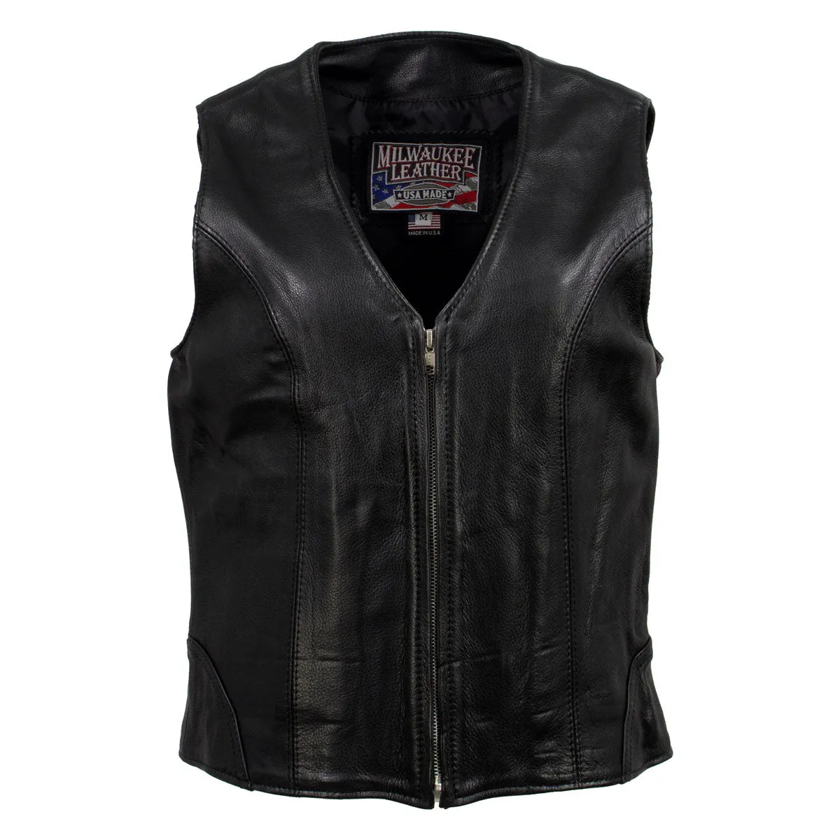 Milwaukee Leather USA MADE MLVSL5003 Women's Black 'Speed Queen' Motorcycle Leather Vest with Front Zipper