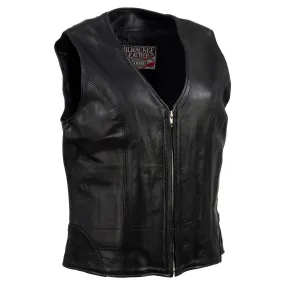 Milwaukee Leather USA MADE MLVSL5003 Women's Black 'Speed Queen' Motorcycle Leather Vest with Front Zipper