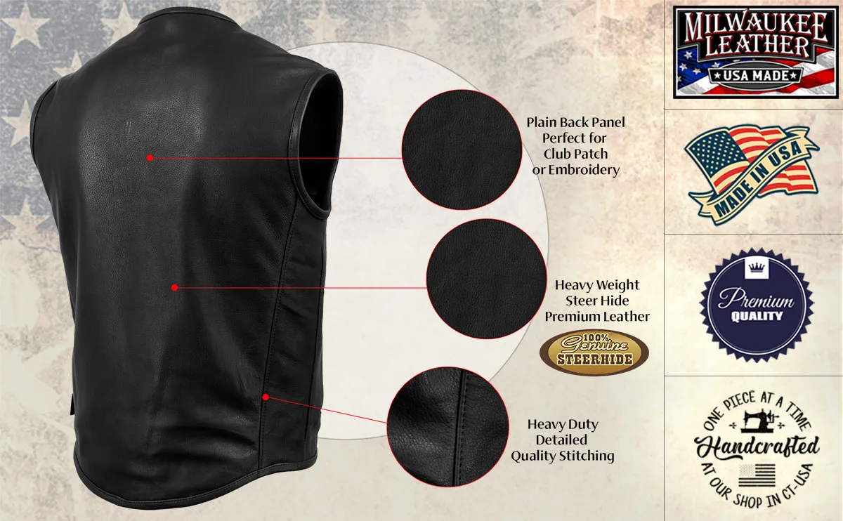 Milwaukee Leather USA MADE MLVSM5001 Men's Black 'Steerhide' Premium Leather Motorcycle Club Style Vest