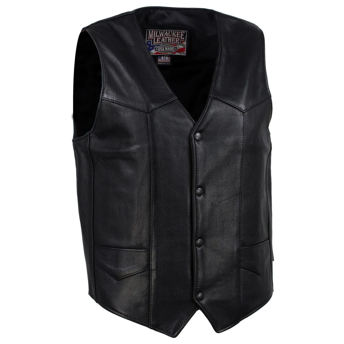 Milwaukee Leather USA MADE MLVSM5006 Men's Black 'Classic Western' Premium Motorcycle Leather Vest