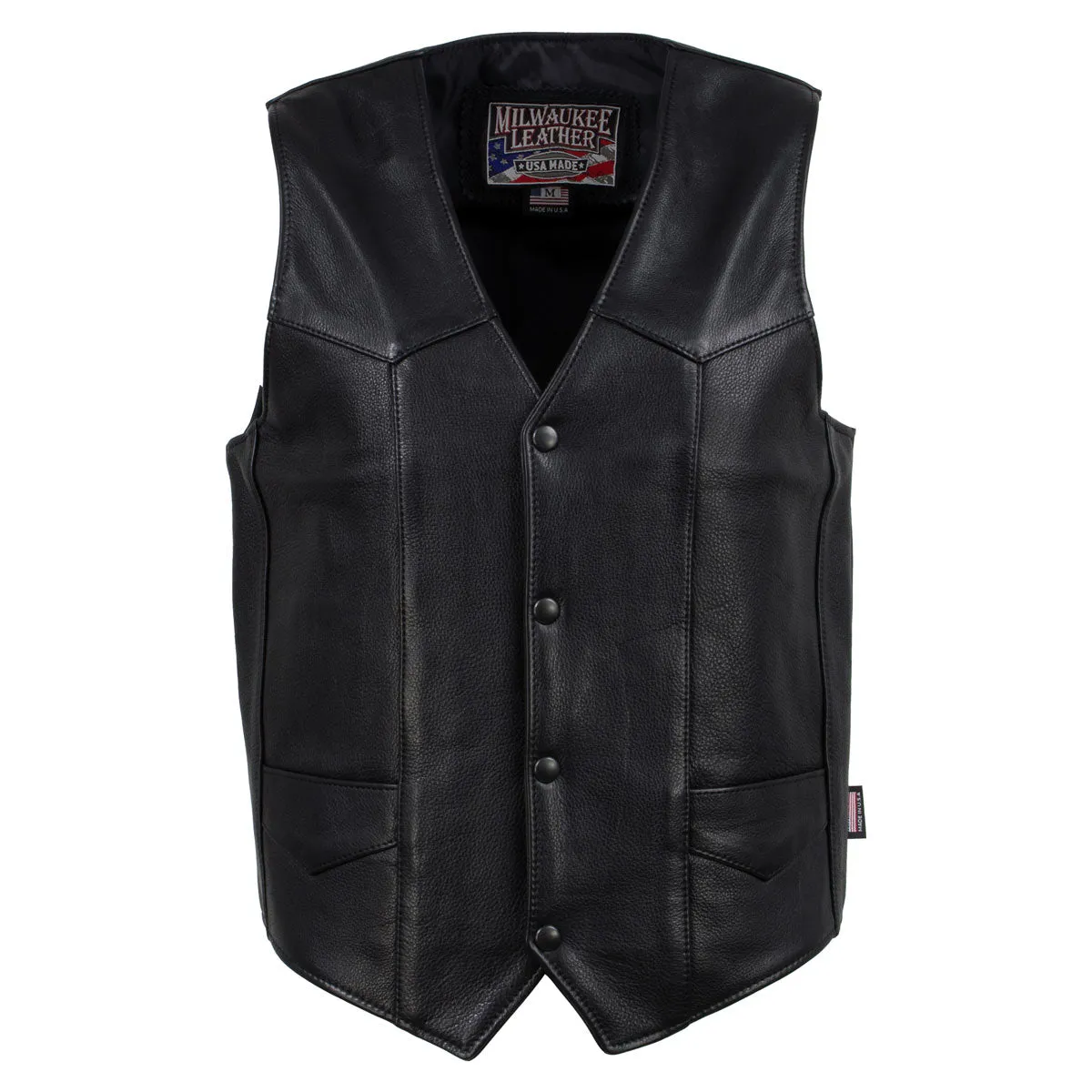 Milwaukee Leather USA MADE MLVSM5006 Men's Black 'Classic Western' Premium Motorcycle Rider Leather Vest