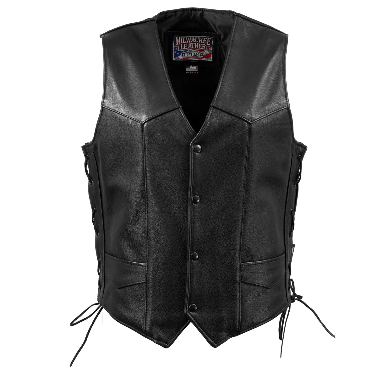 Milwaukee Leather USA MADE MLVSM5008 Men's Black 'Buster' Side Lace Premium Motorcycle Leather Vest