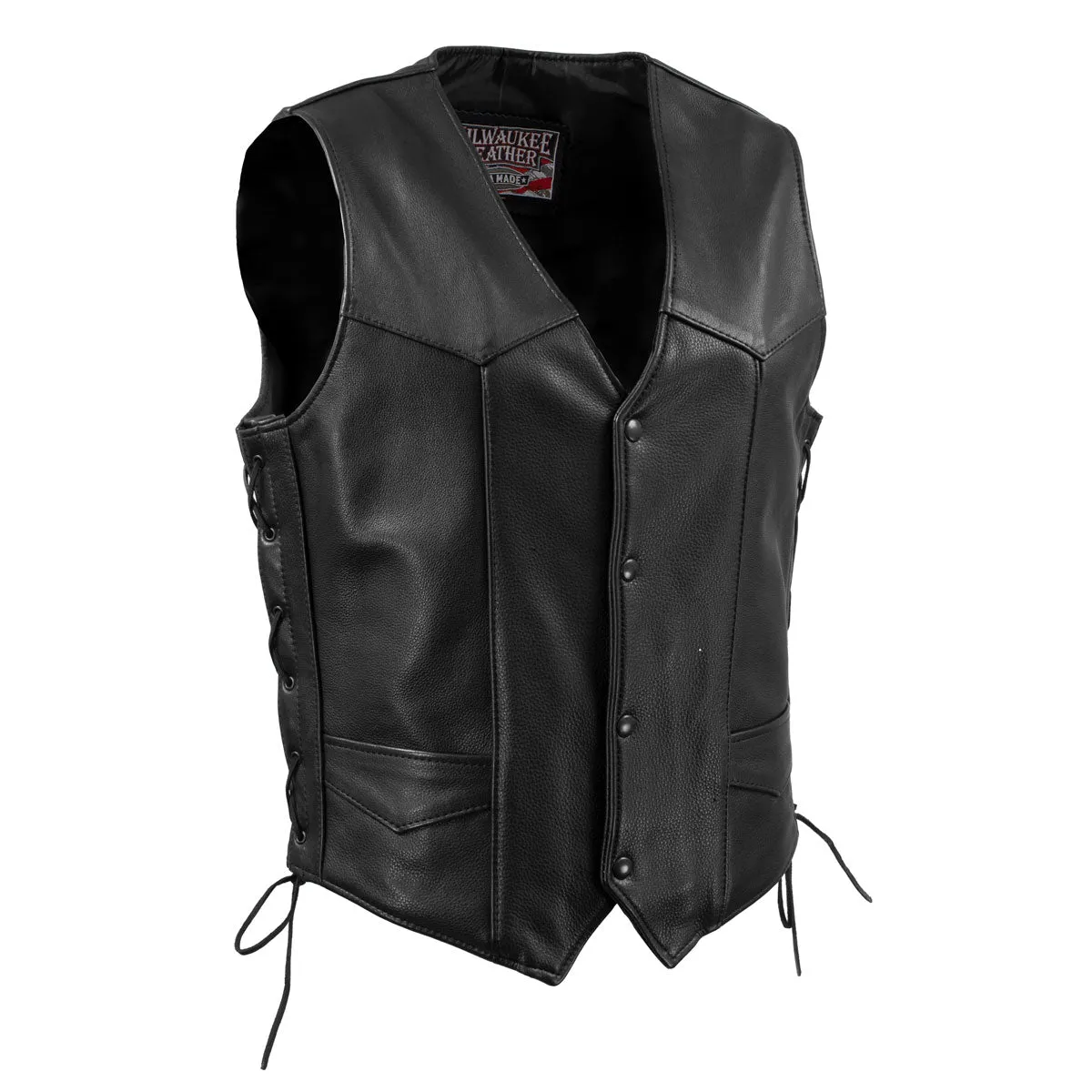 Milwaukee Leather USA MADE MLVSM5008 Men's Black 'Buster' Side Lace Premium Motorcycle Leather Vest