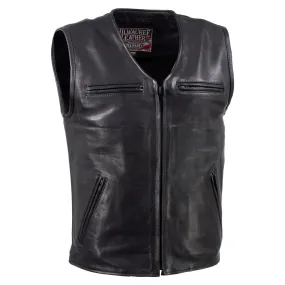 Milwaukee Leather USA MADE MLVSM5009 Men's Black 'Slinger' V-Neck Motorcycle Premium Leather Zippered Vest