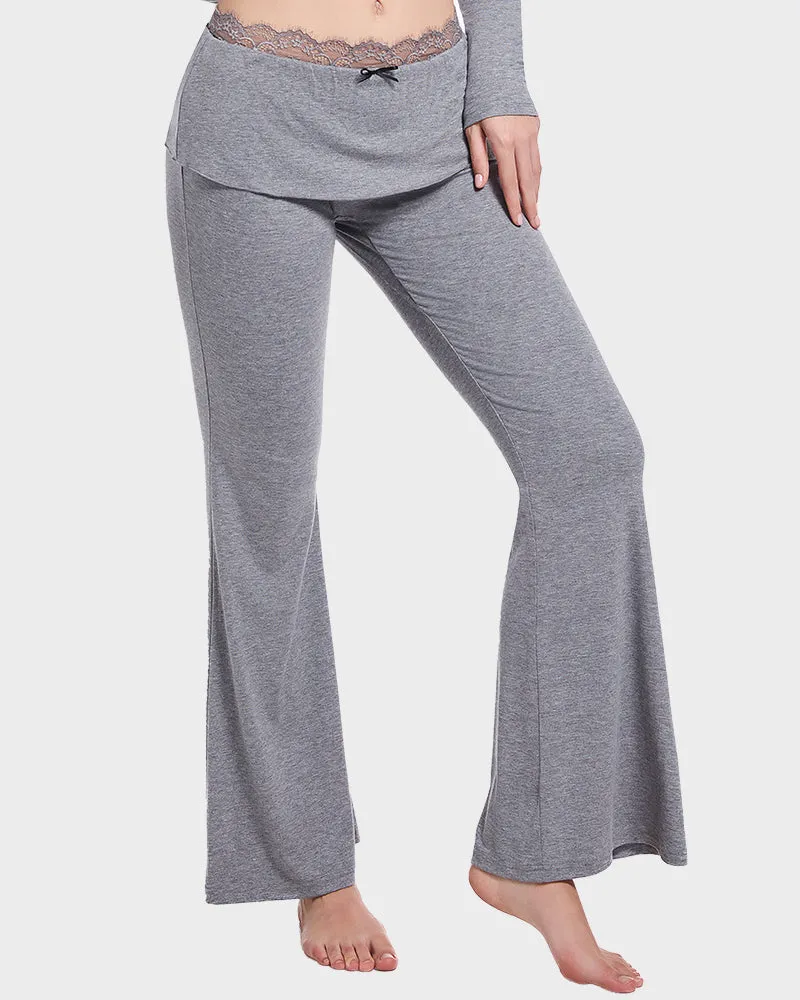 Modal Ribbed Cotton Lace Trim Skirt Layered Lounge Pants