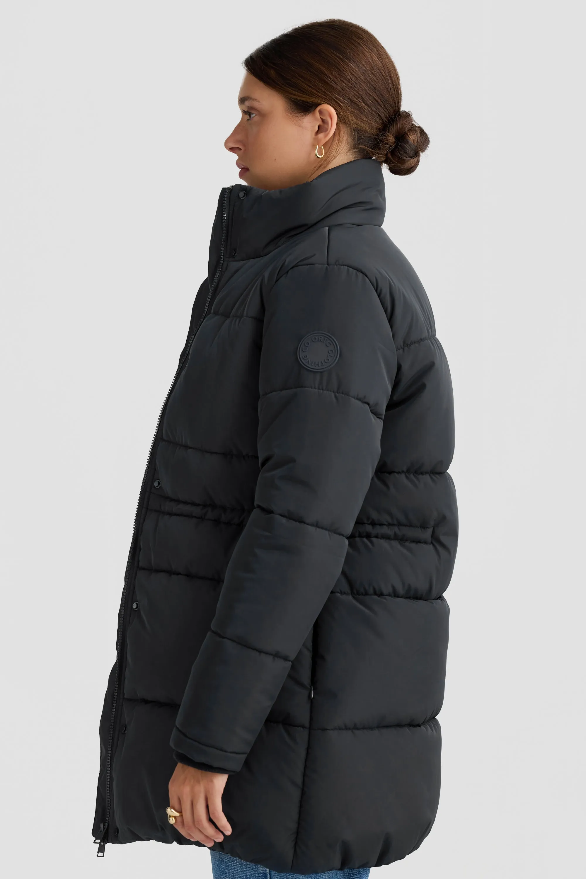 Monty Belted Mid Length Puffer Jacket Black