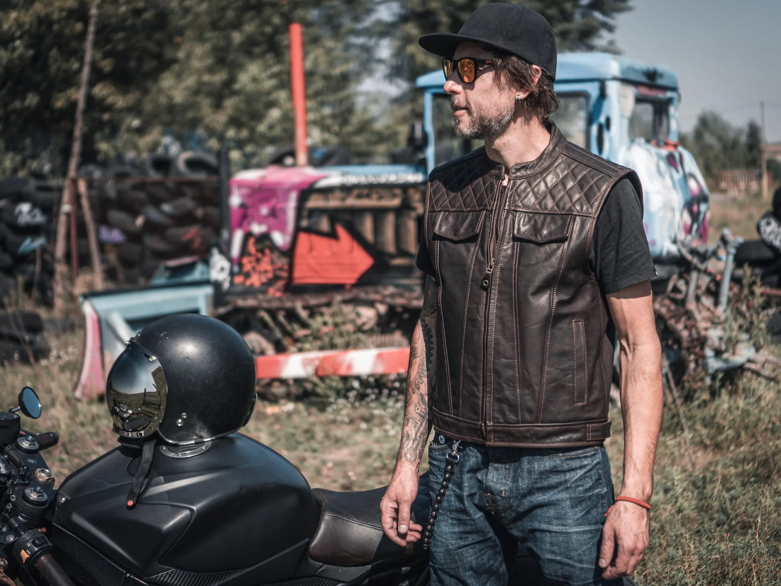 Motorcycle Leather Vest | Dark Brown Color | Handcrafted