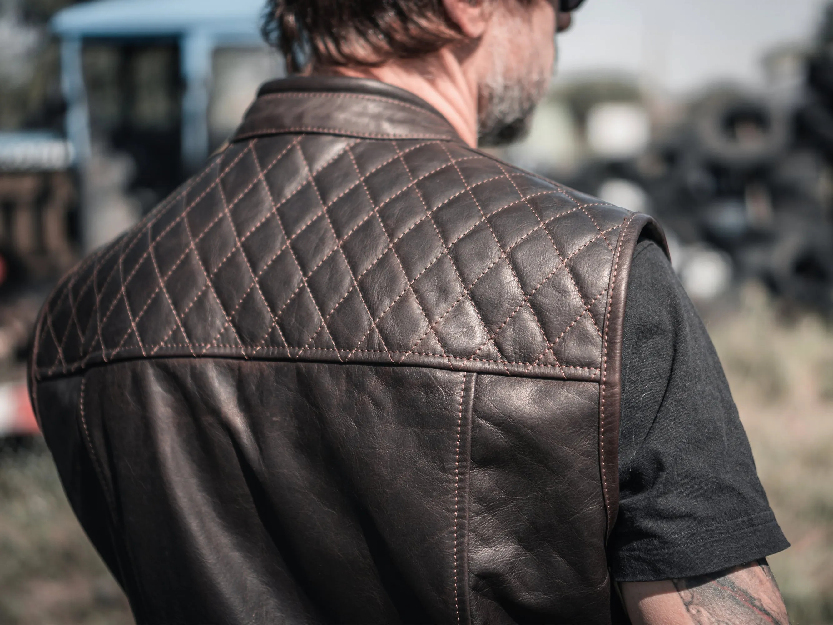 Motorcycle Leather Vest | Dark Brown Color | Handcrafted