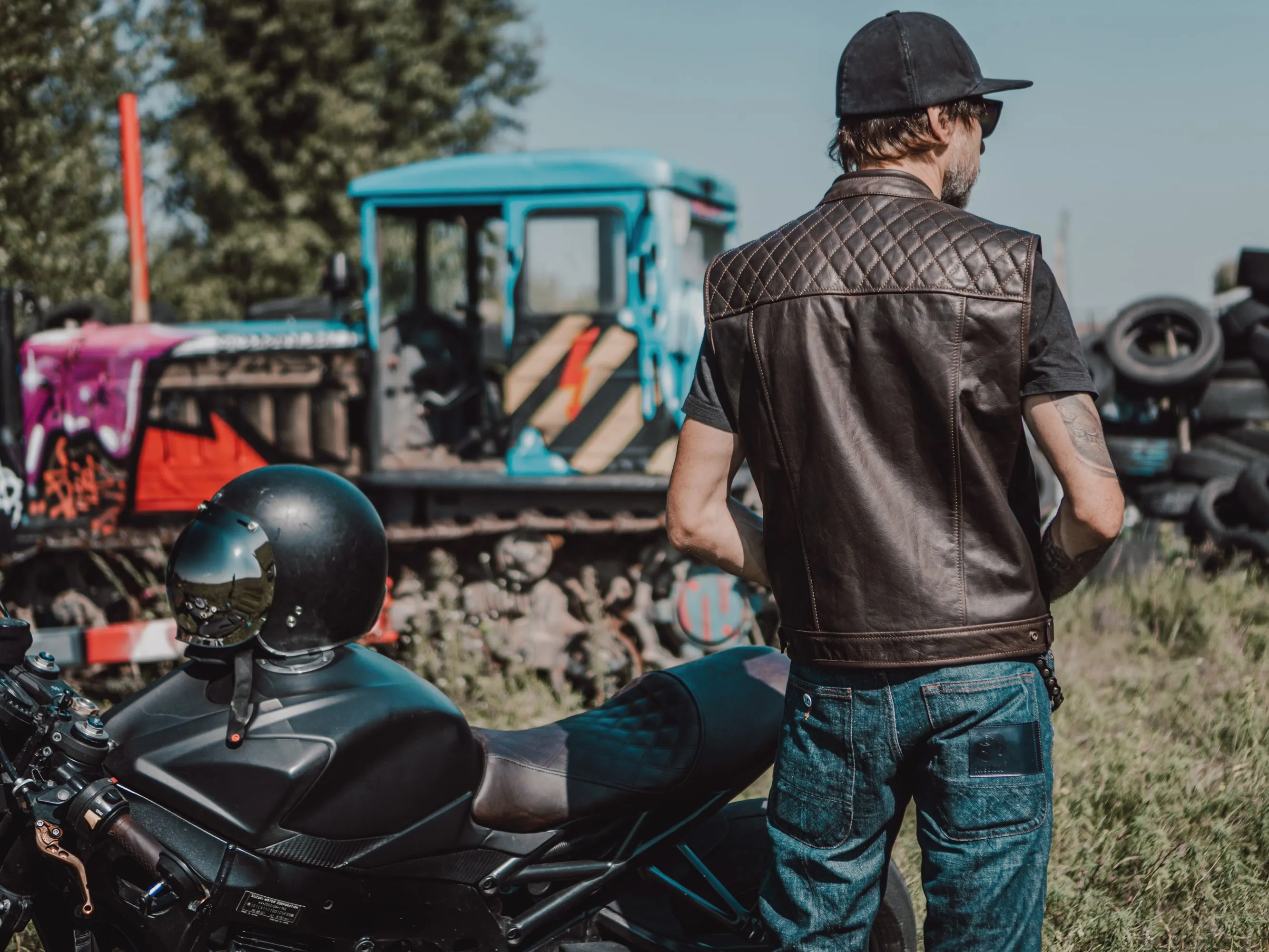 Motorcycle Leather Vest | Dark Brown Color | Handcrafted