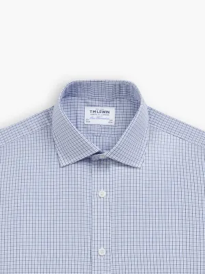 Navy & Blue Multi Grid Check Plain Weave Fitted Single Cuff Classic Collar Shirt