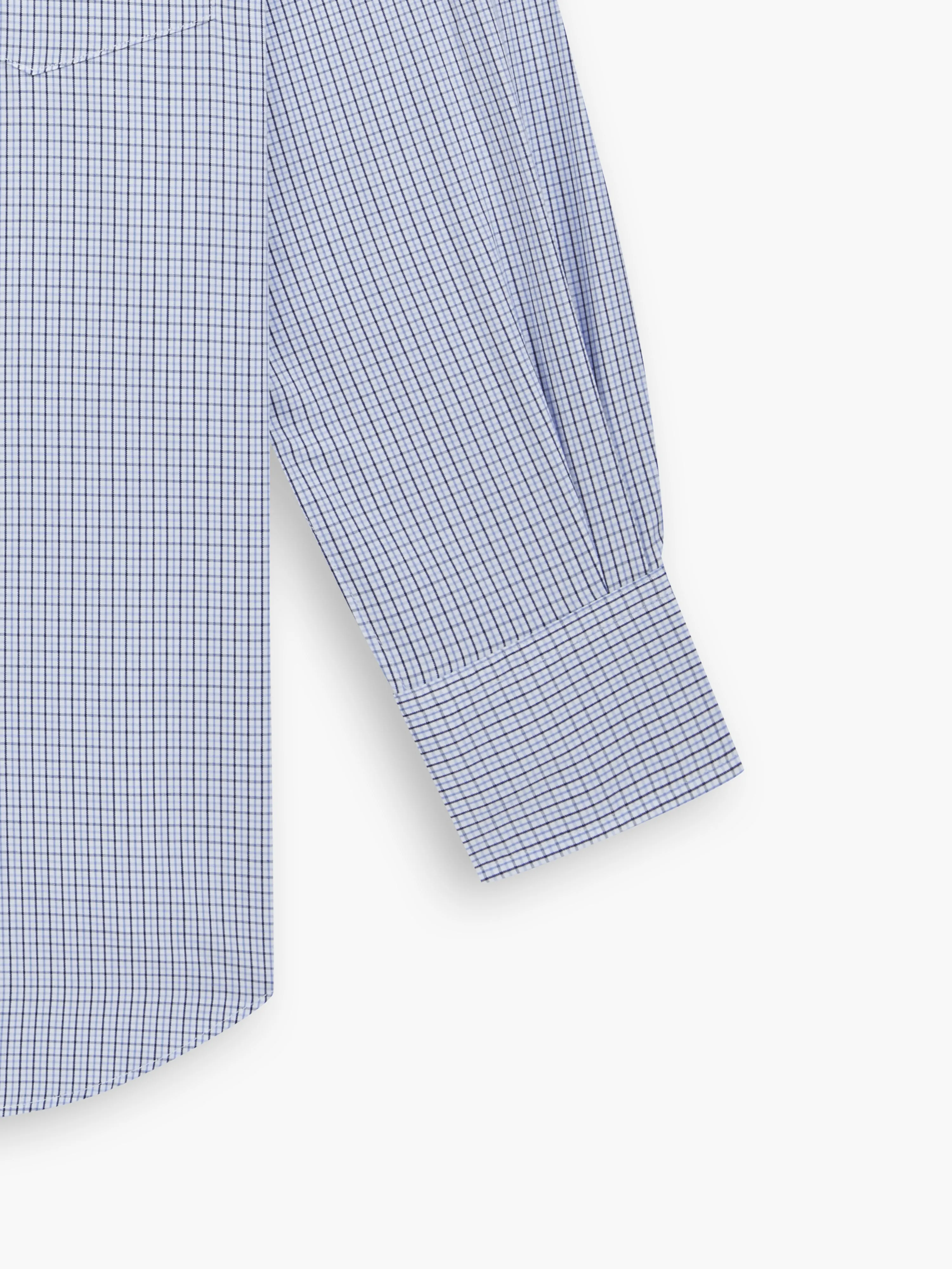 Navy & Blue Multi Grid Check Plain Weave Fitted Single Cuff Classic Collar Shirt