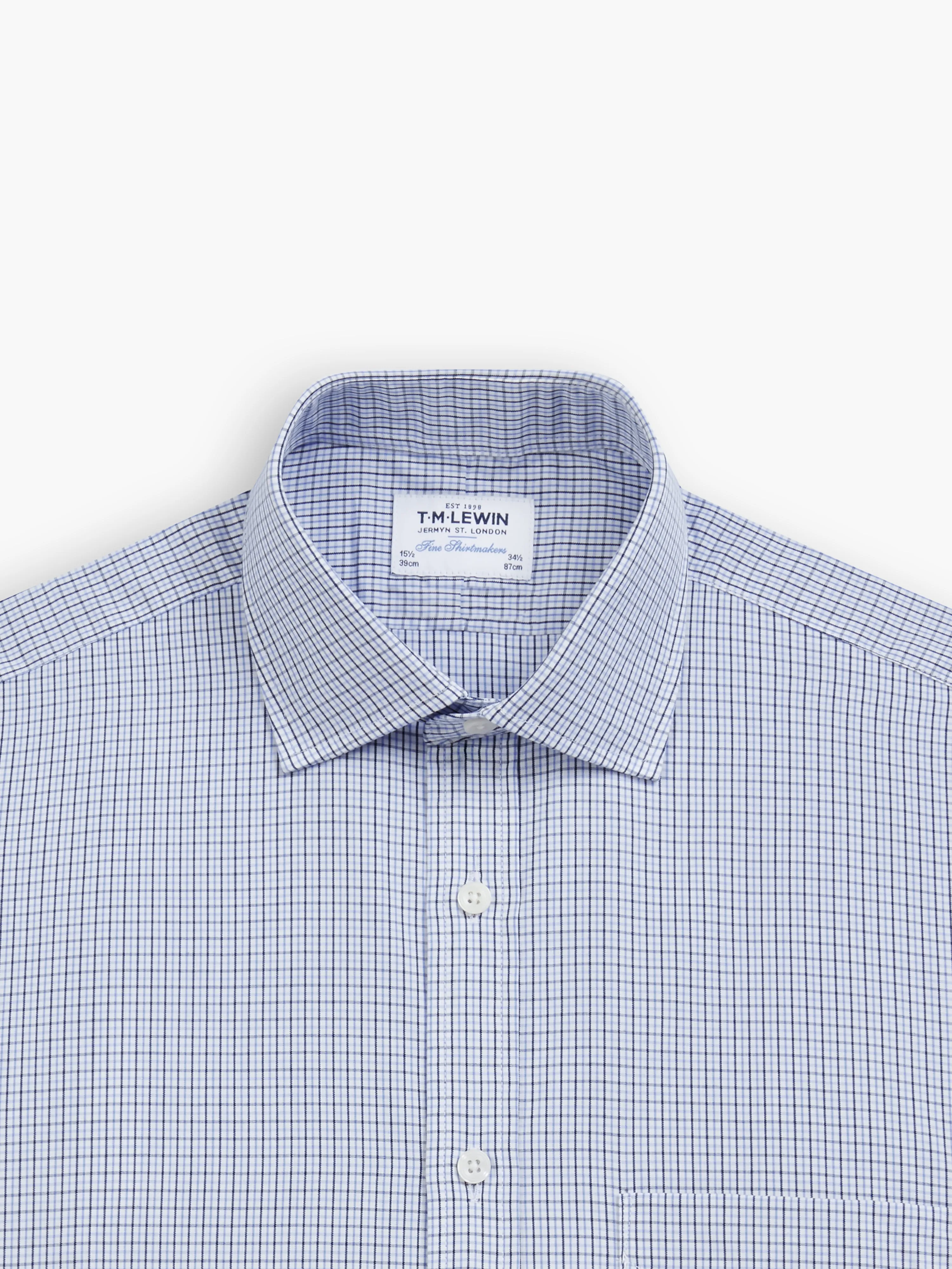 Navy & Blue Multi Grid Check Plain Weave Slim Fit Single Cuff Classic Collar Shirt