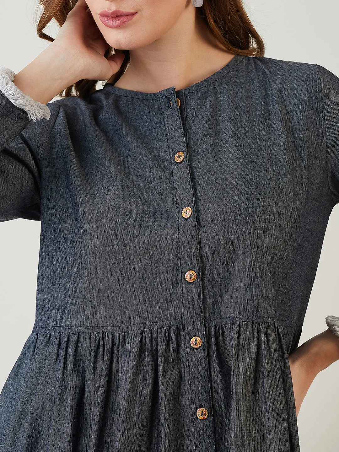 Navy Blue Button Down Denim Top