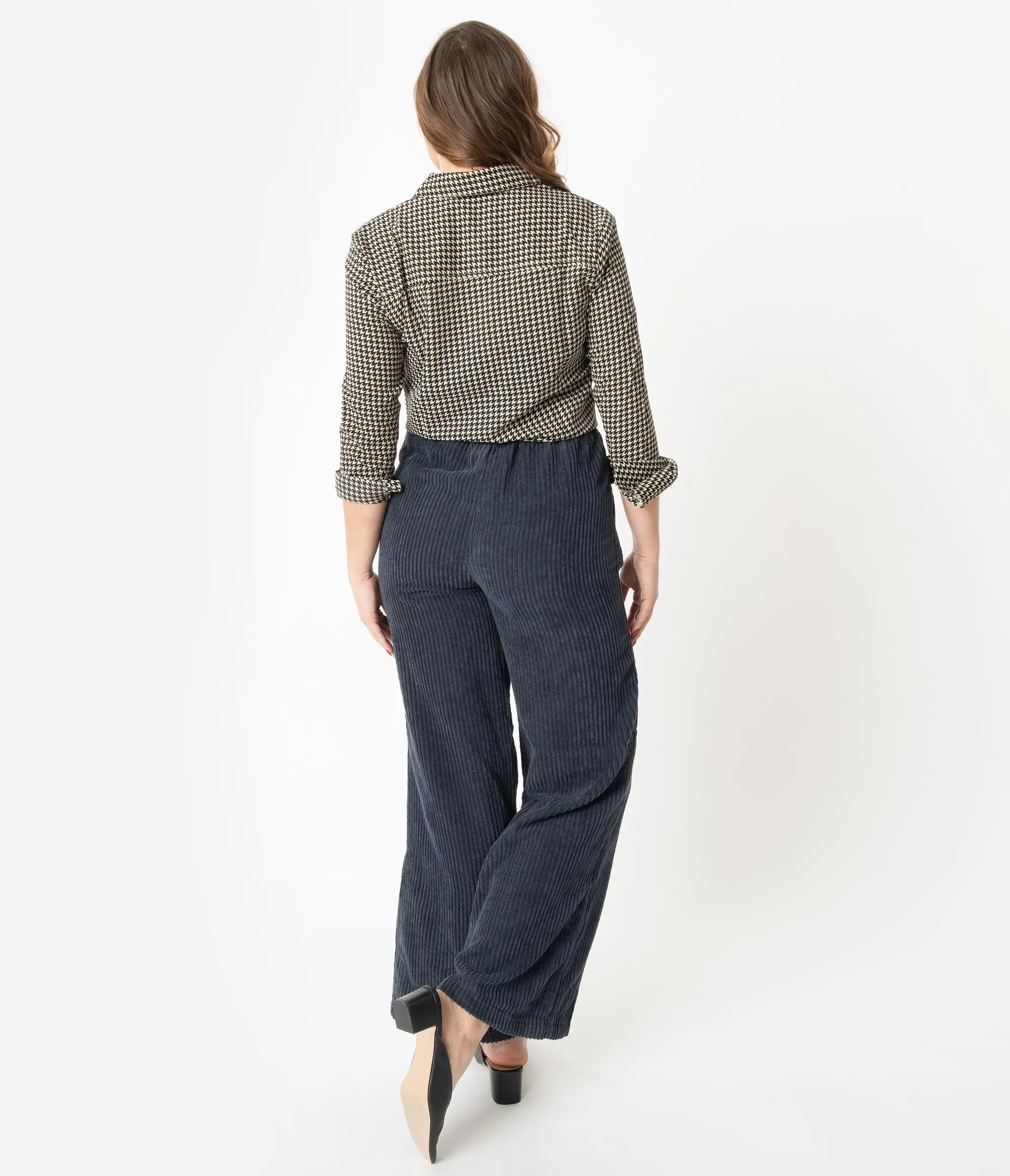 Navy Corduroy High Waist Wide Leg Pants