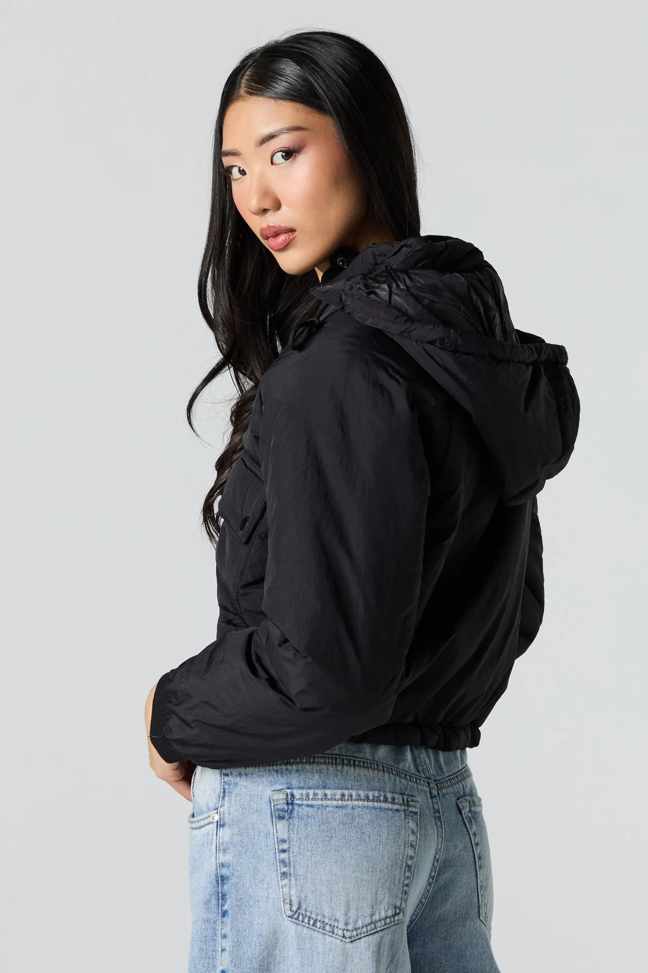 Nylon Hooded Bomber Jacket