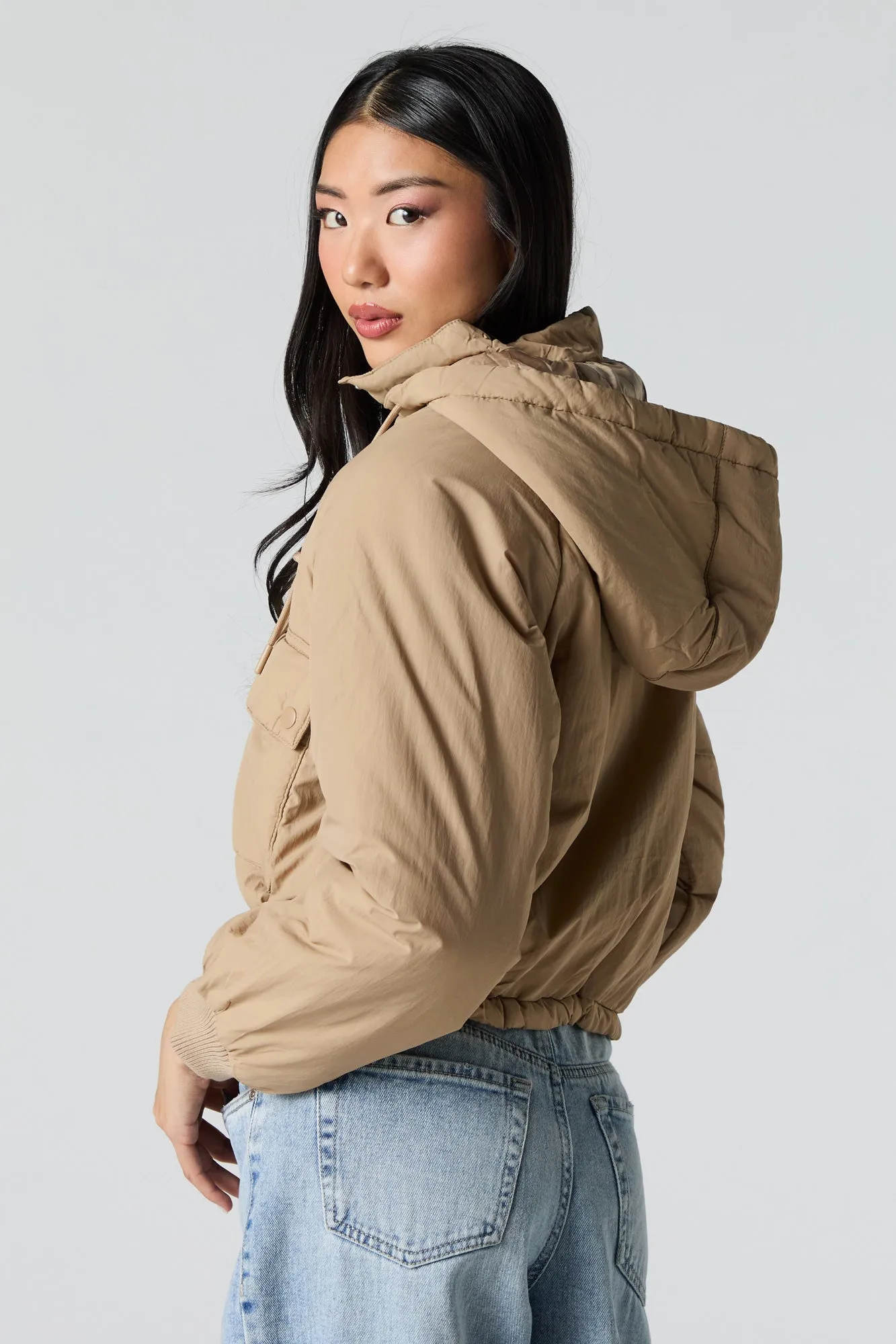 Nylon Hooded Bomber Jacket