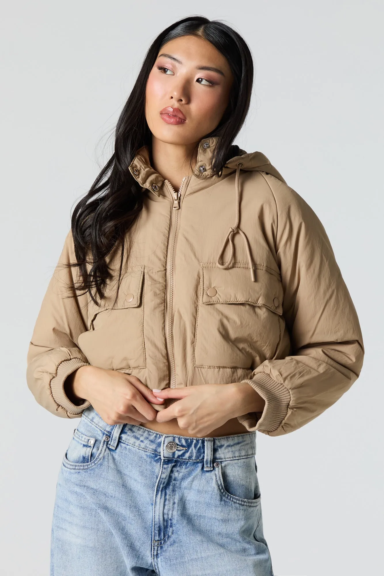 Nylon Hooded Bomber Jacket