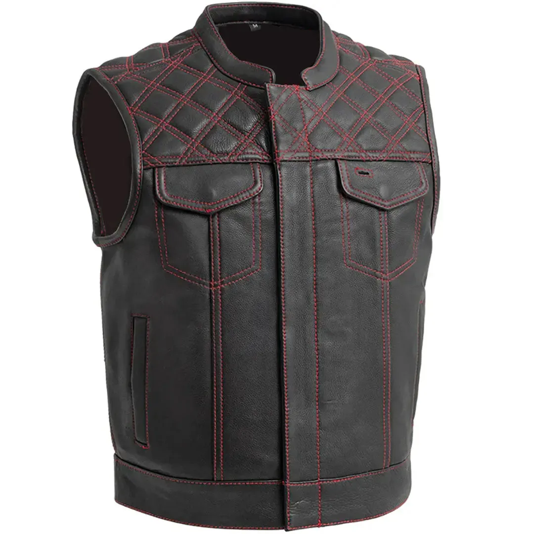 Open Road Men's Upside Leather with Red Stitched Diamonds  Vest