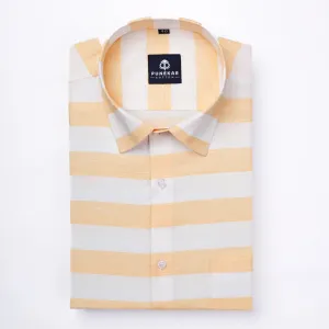 Peach Orange Color Cotton Stripe Shirt For Men