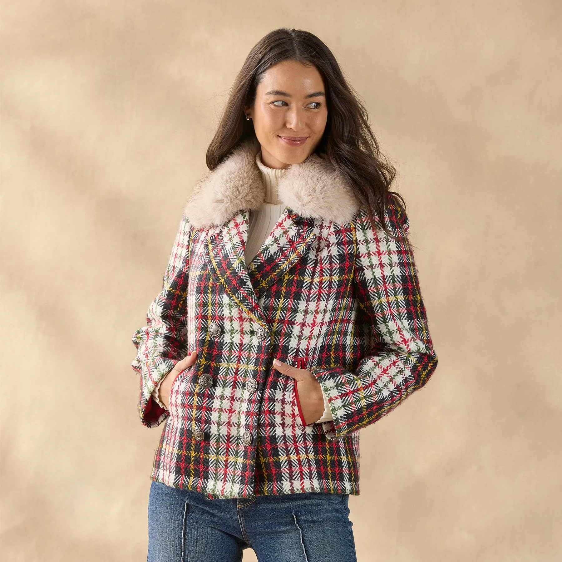 Plaid Alpenhorn Coat, Petite