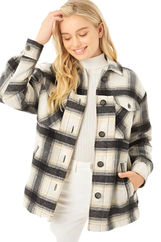 Plaid Button Up Jacket with Sherpa Lining