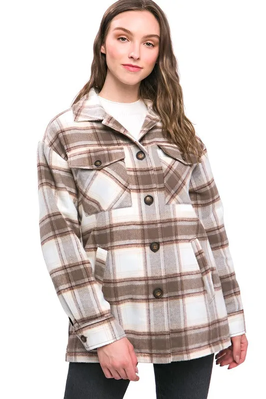 Plaid Button Up Jacket with Sherpa Lining