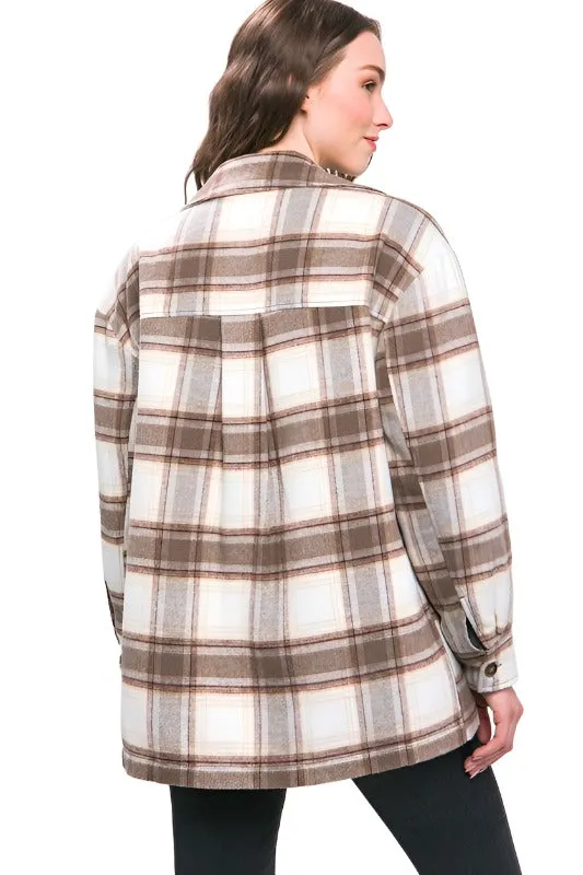 Plaid Button Up Jacket with Sherpa Lining