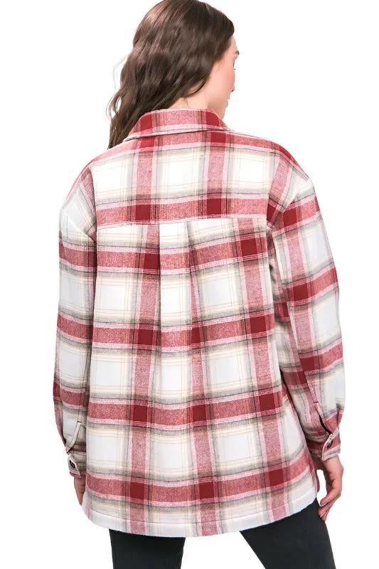 Plaid Button Up Jacket with Sherpa Lining