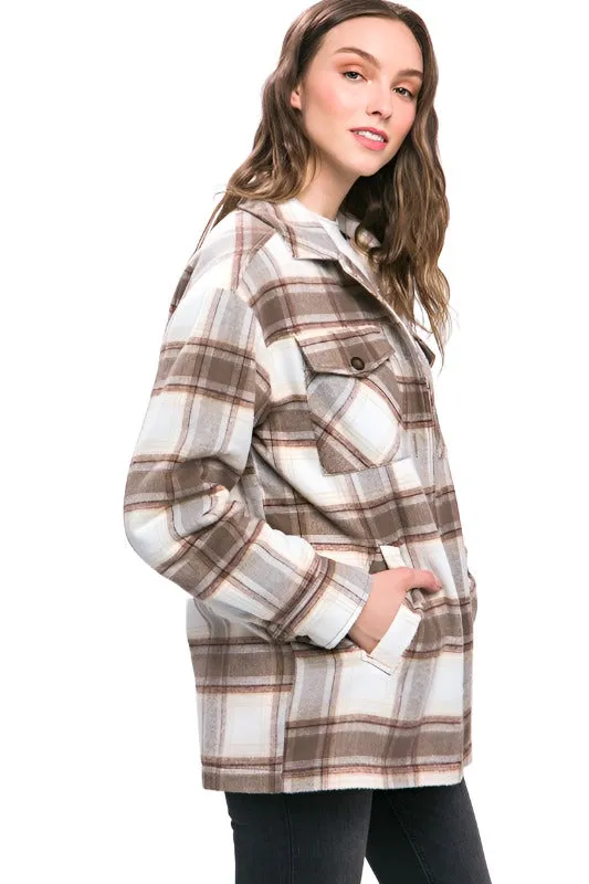 Plaid Button Up Jacket with Sherpa Lining