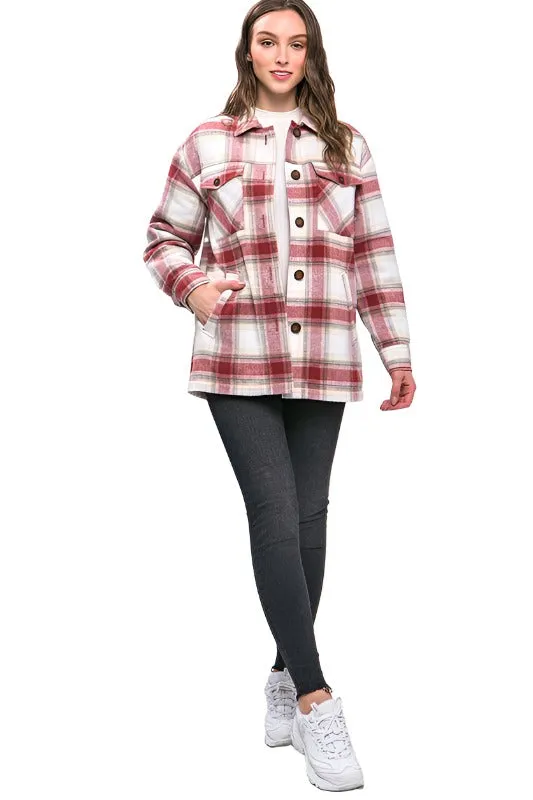 Plaid Button Up Jacket with Sherpa Lining