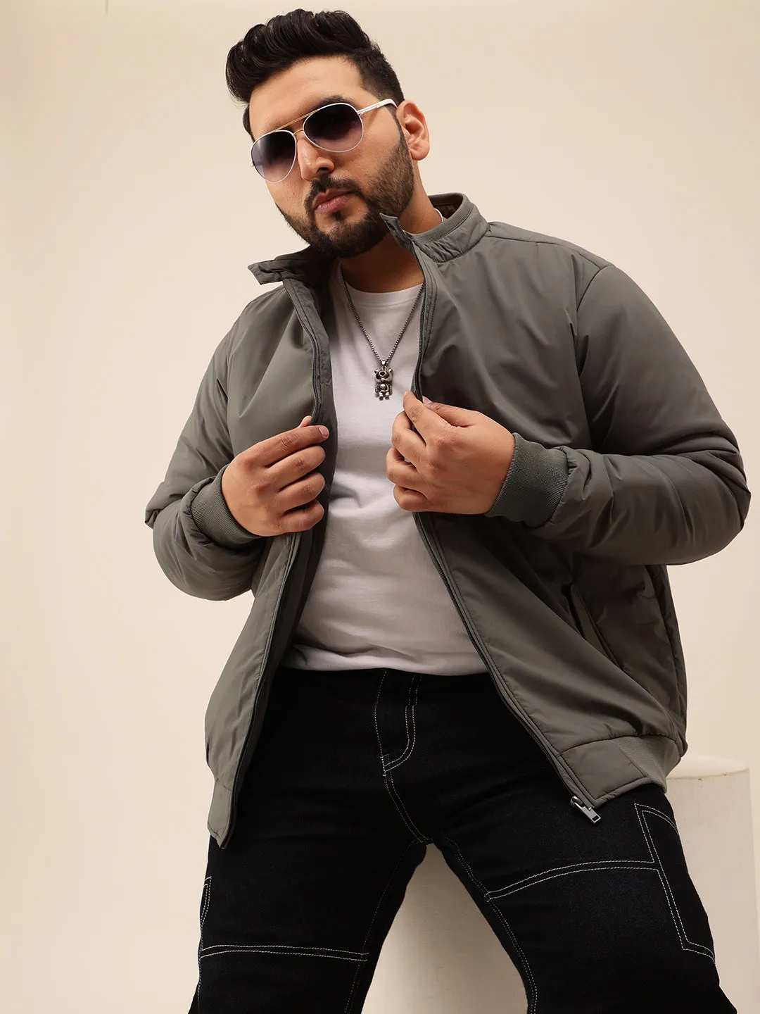 Plus Size Grey Bomber Jacket