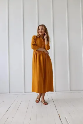 PRE-ORDER Long Linen Collar Dress by Odalux