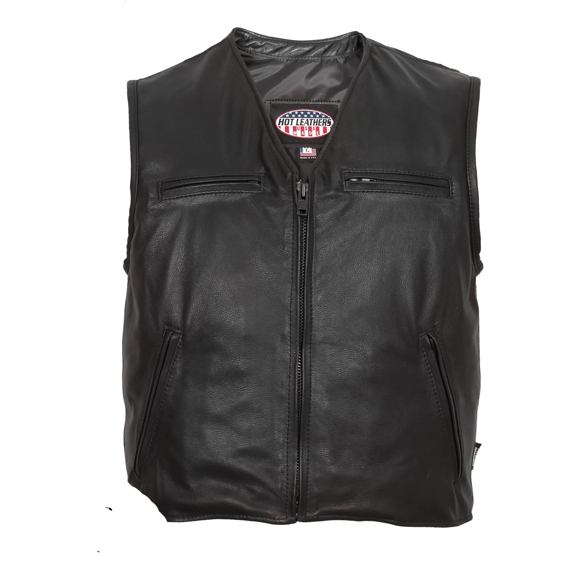 Premium USA Made Leather V Neck Zipper Front Vest, VSM5009-HL