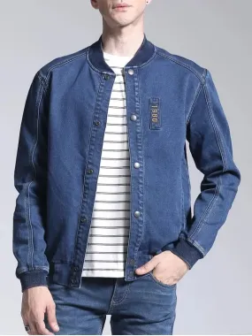 Pretty Patch Deisgn Stand Neck Denim Jacket