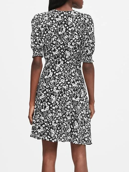 Print Wrap Mini Dress In Black Print