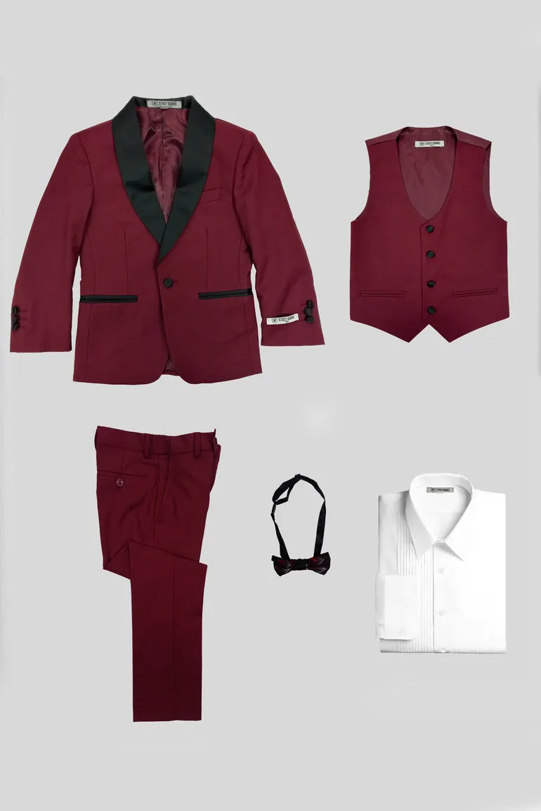 "Hampton" Stacy Adams Kids Burgundy Tuxedo (5-Piece Set)