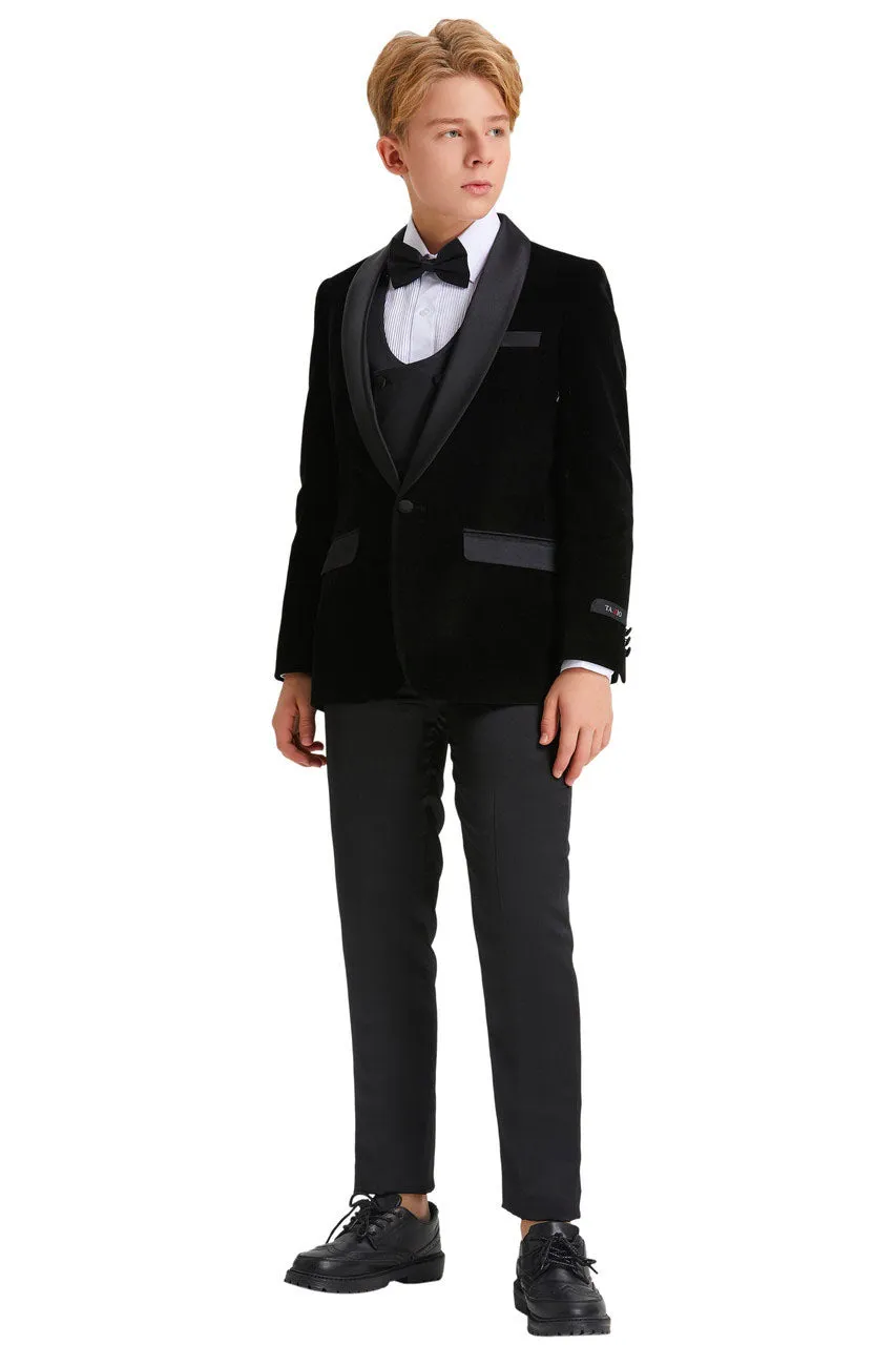 "Jayden" Tazio Kids Black Velvet Tuxedo (5-Piece Set)