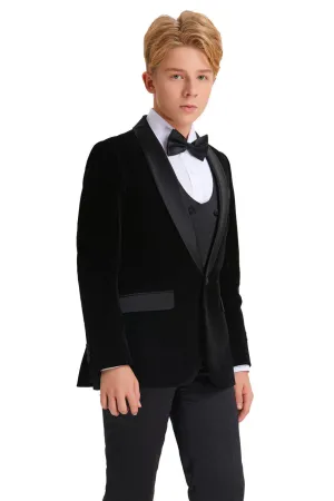 "Jayden" Tazio Kids Black Velvet Tuxedo (5-Piece Set)