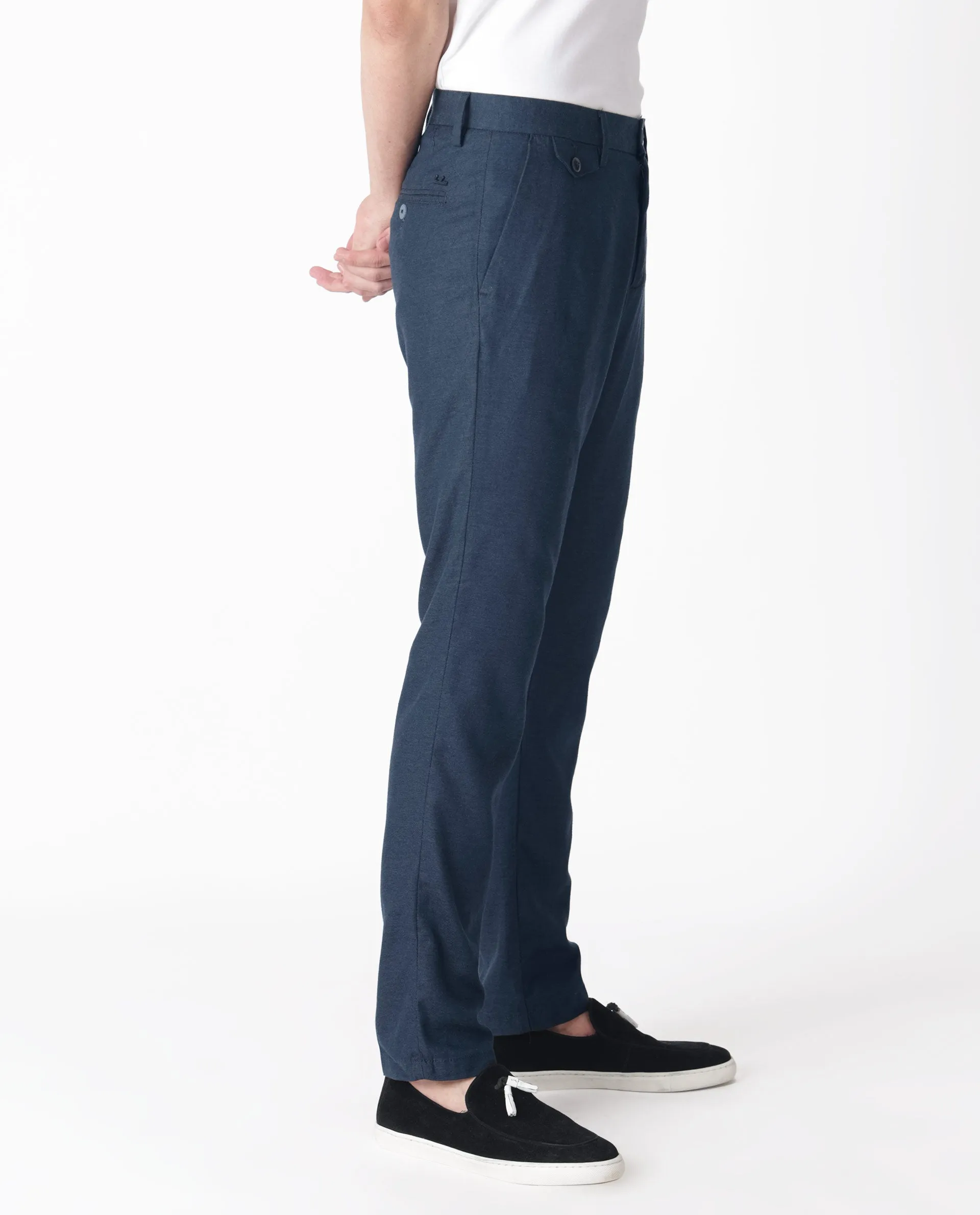 Rare Rabbit Men'S Cameos Navy Solid Mid-Rise Regular Fit Trouser