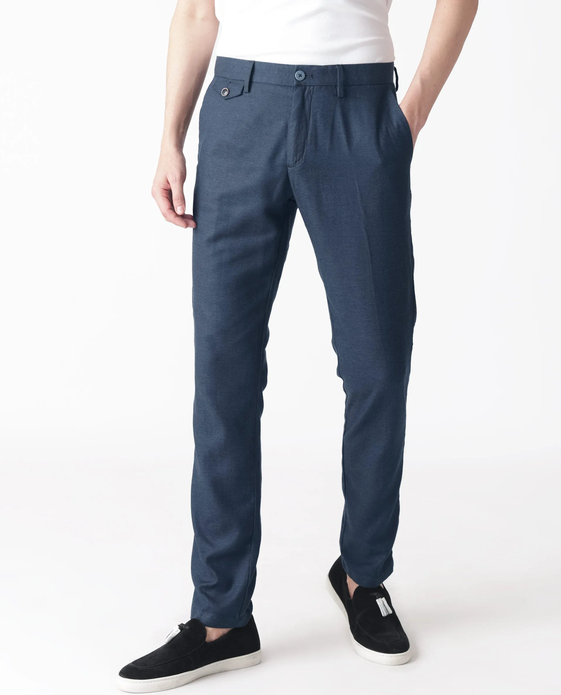 Rare Rabbit Men'S Cameos Navy Solid Mid-Rise Regular Fit Trouser