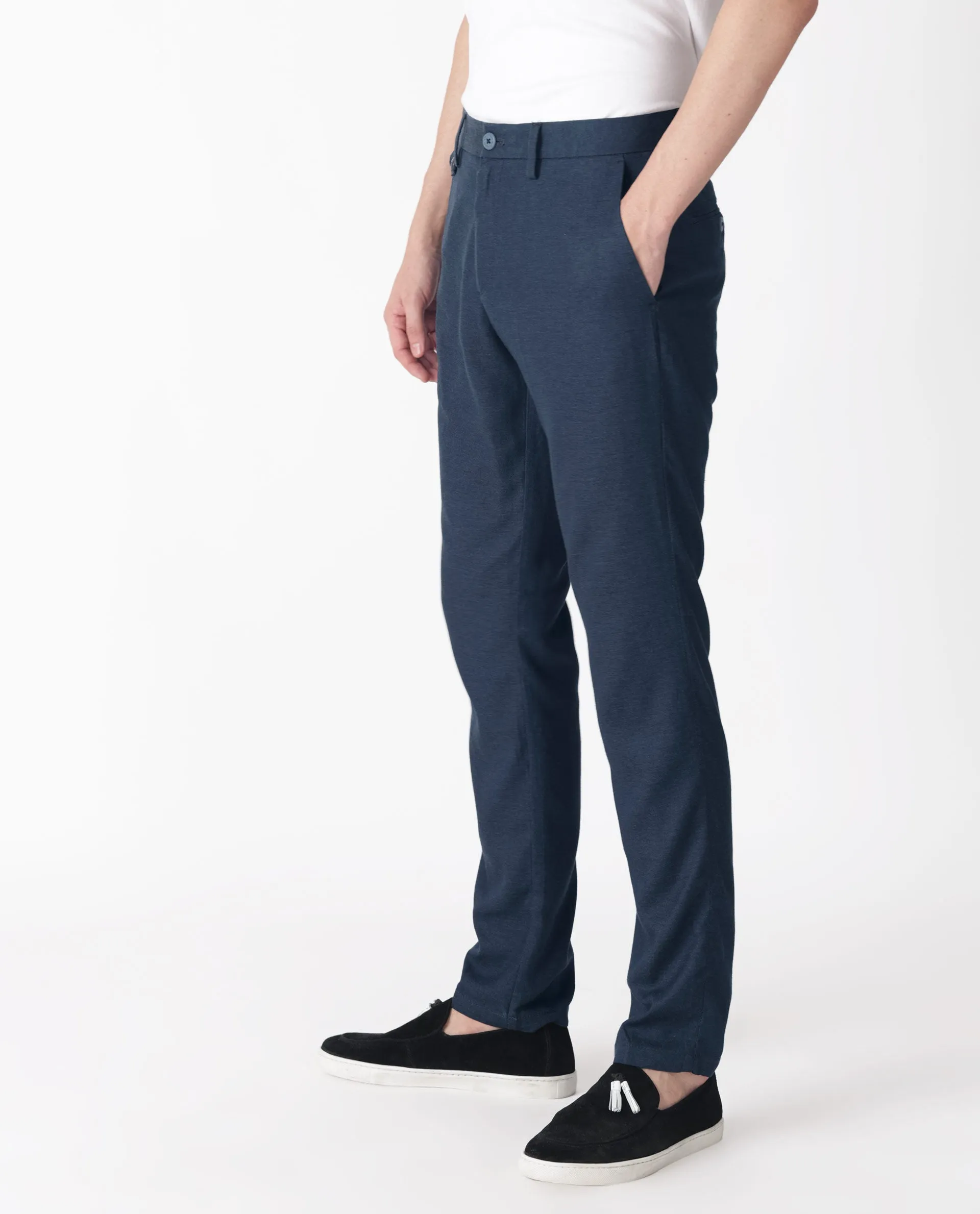 Rare Rabbit Men'S Cameos Navy Solid Mid-Rise Regular Fit Trouser