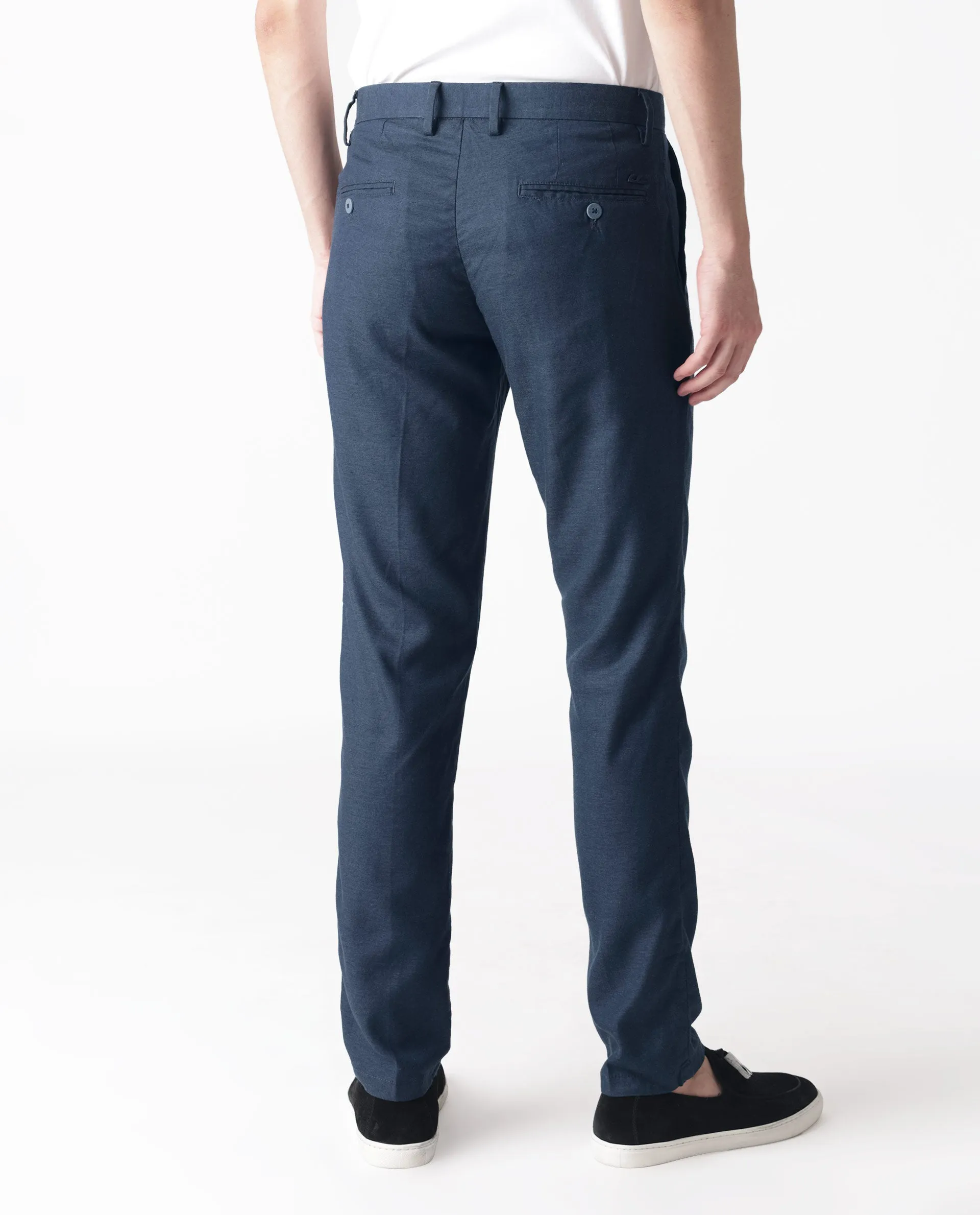 Rare Rabbit Men'S Cameos Navy Solid Mid-Rise Regular Fit Trouser