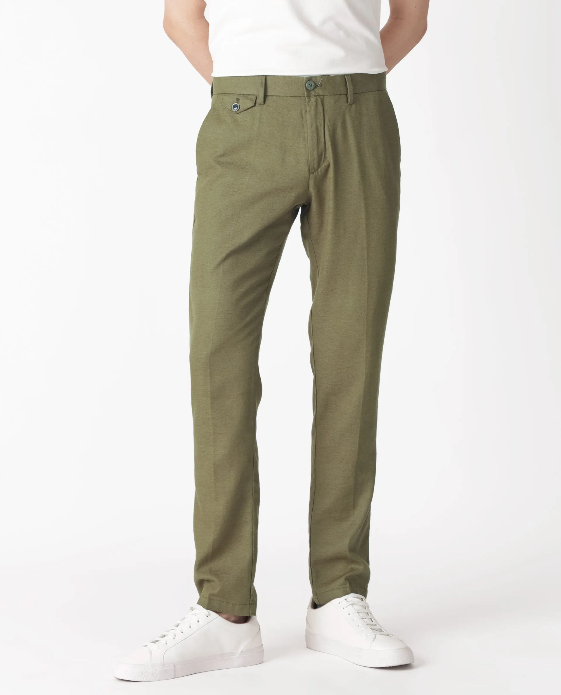 Rare Rabbit Men's Cameos Olive Solid Mid-Rise Regular Fit Trouser