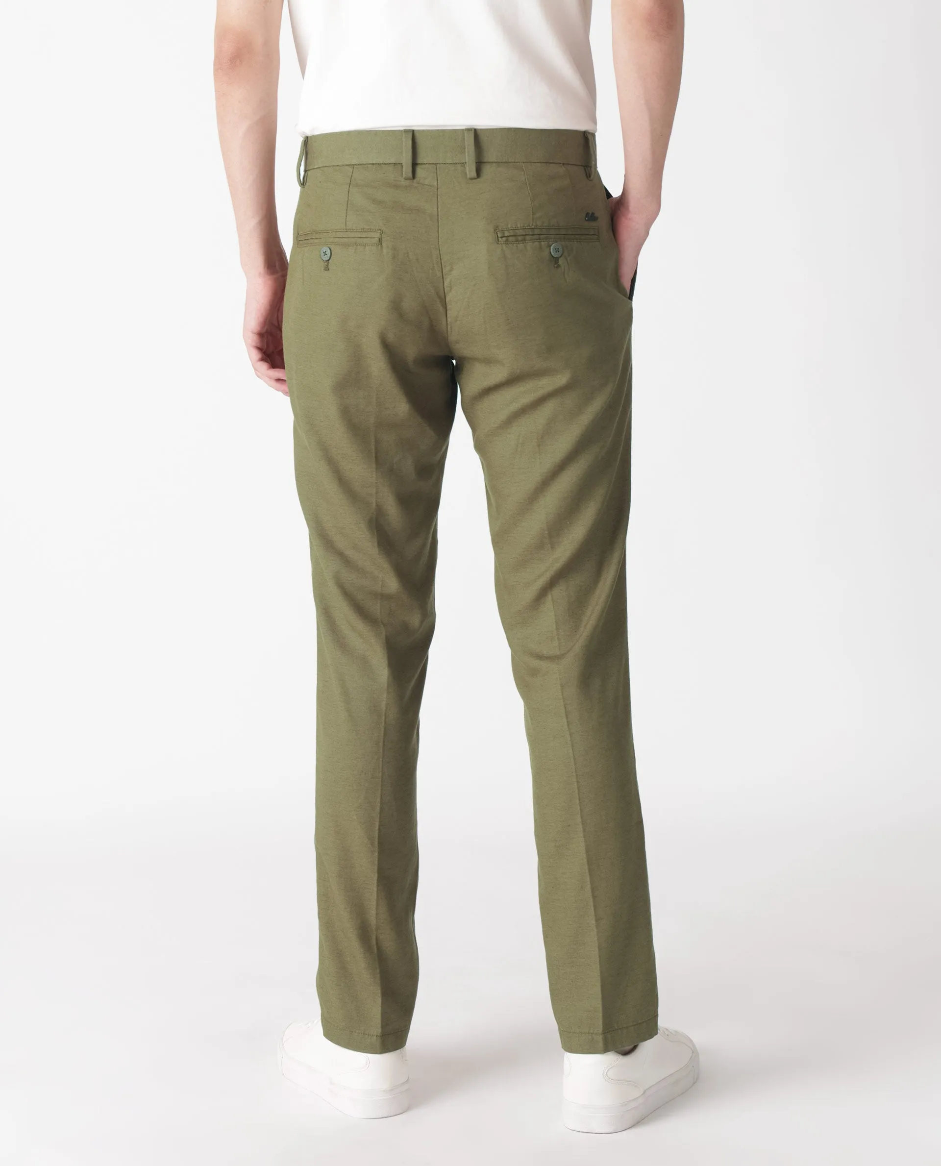 Rare Rabbit Men's Cameos Olive Solid Mid-Rise Regular Fit Trouser