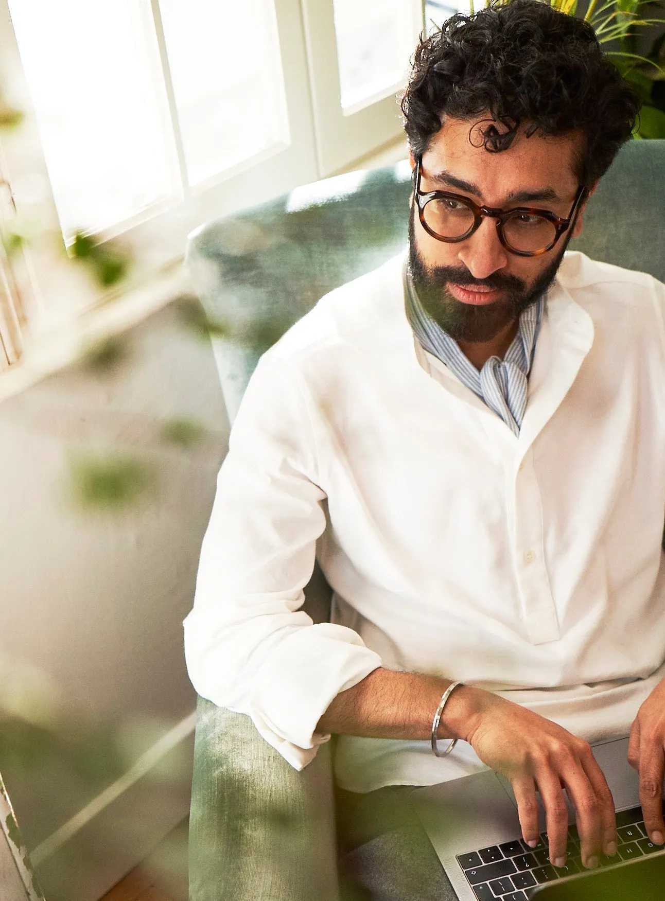 Recycled White Popover Nehru Collar Shirt